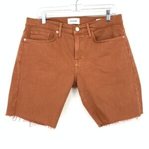 Frame L'Homme Cut Off Short Mens Size 32 Cut Raw Hem Brick Stretch Denim